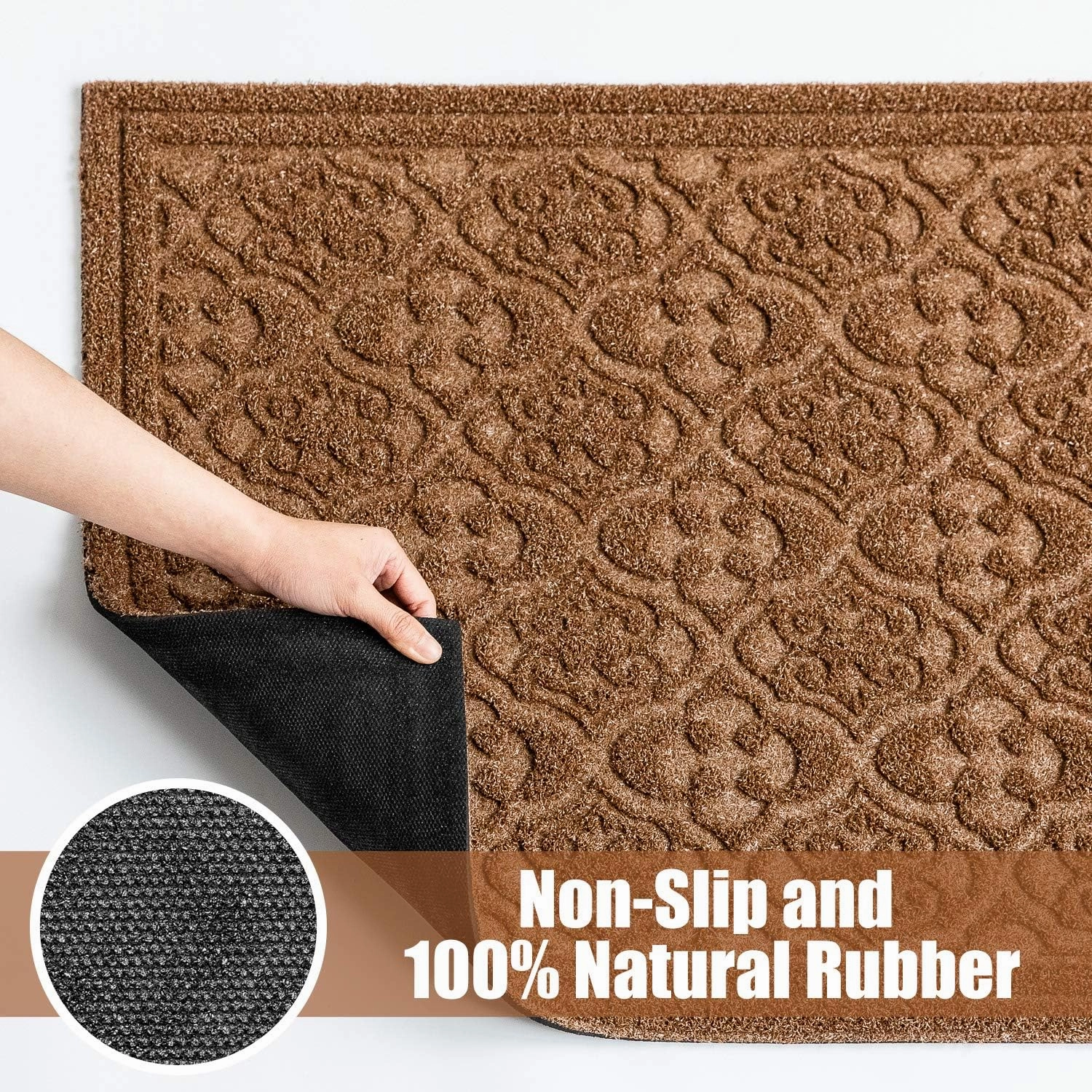 Outdoor Door Mat for Front Door 36 x 59 inch Welcome Debris Mud Trapper Outside Rubber Floor Mat Rug Large Extra Thick Textured Outdoor Mat for Entryway Frontgate Waterproof Brown