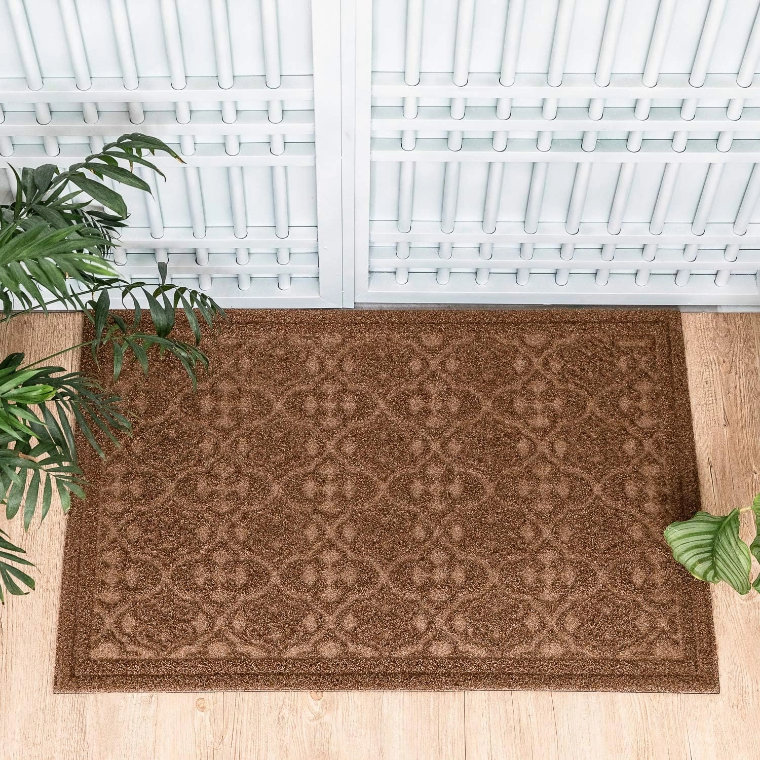 Outdoor Door Mat for Front Door 36 x 59 inch Welcome Debris Mud Trapper Outside Rubber Floor Mat Rug Large Extra Thick Textured Outdoor Mat for Entryway Frontgate Waterproof Brown