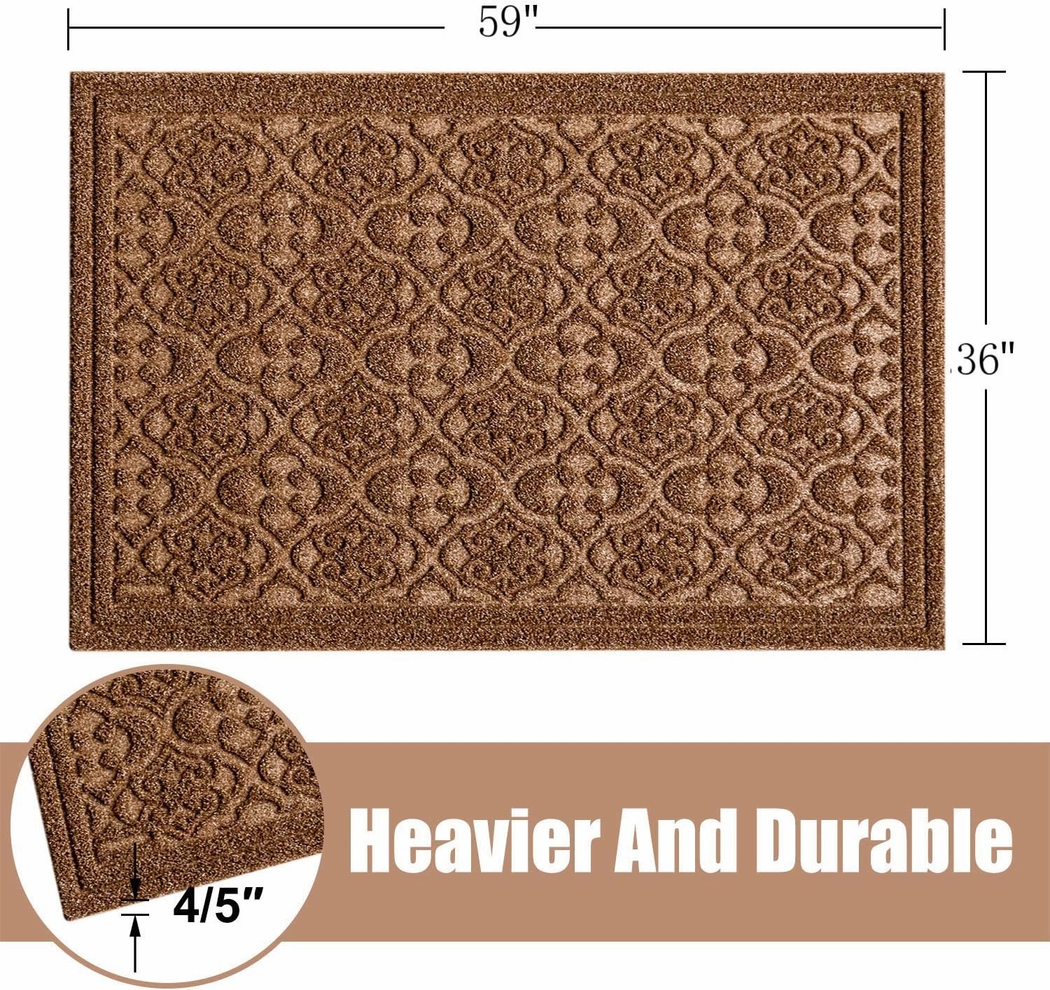 Outdoor Door Mat for Front Door 36 x 59 inch Welcome Debris Mud Trapper Outside Rubber Floor Mat Rug Large Extra Thick Textured Outdoor Mat for Entryway Frontgate Waterproof Brown
