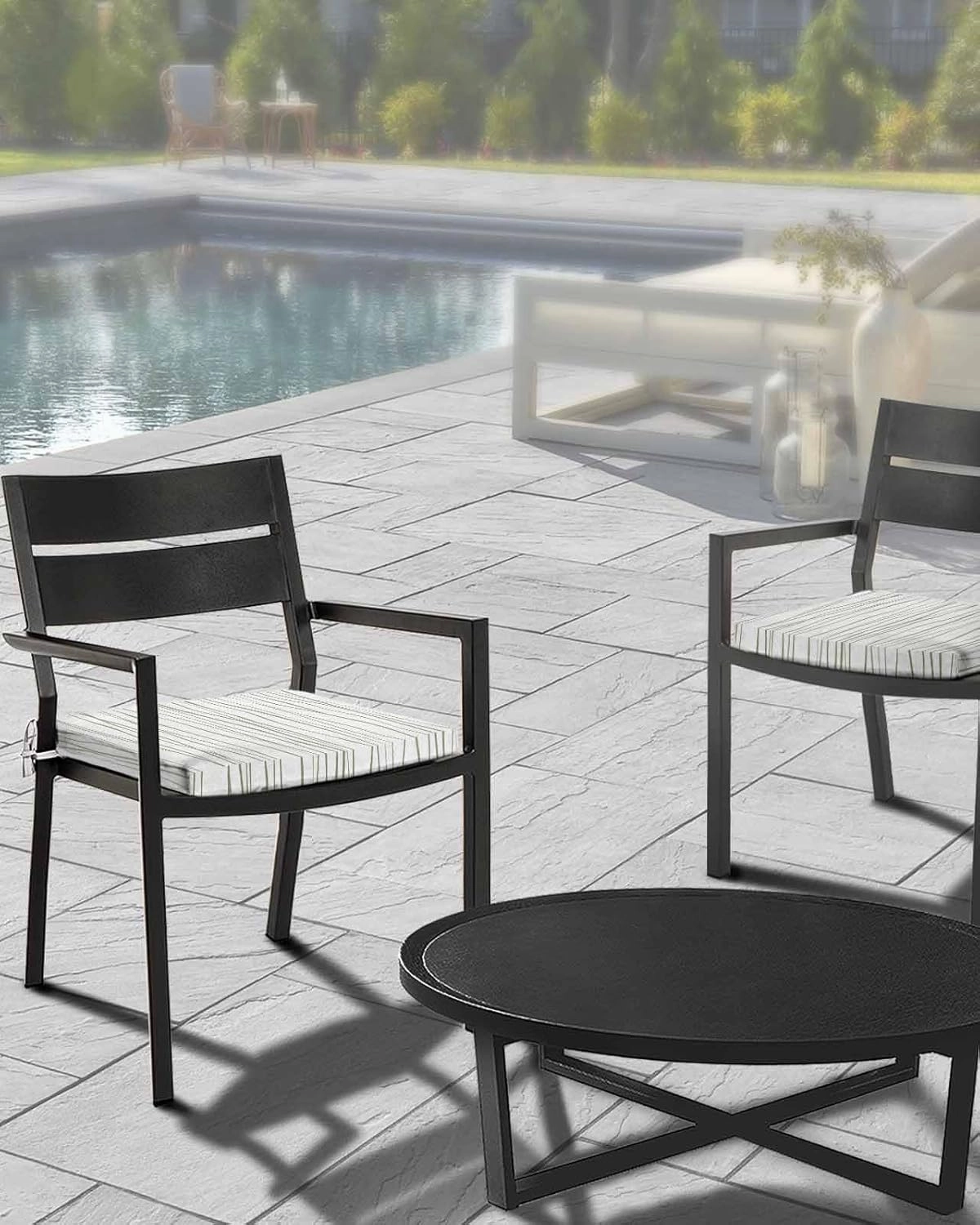 Outdoor Waterproof Cushion Covers Sage Green Lines Replacement Stretch Seat Slipcover for Patio, Abstract Classic Stripes Chair Couch Sofa Covers Furniture Protector Set of 2,20x18IN