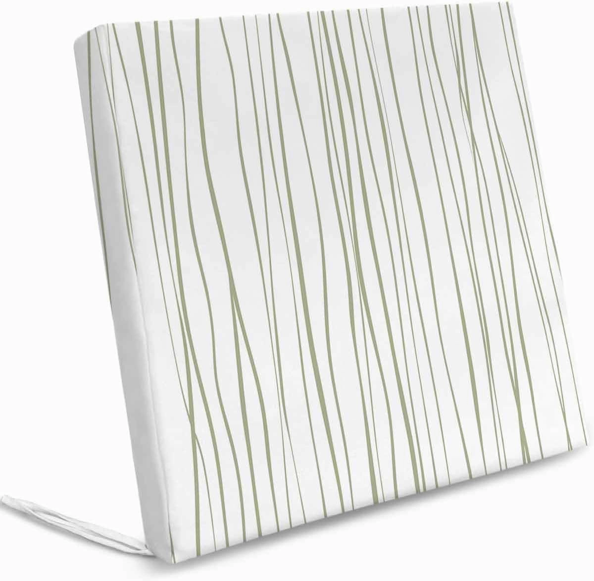Outdoor Waterproof Cushion Covers Sage Green Lines Replacement Stretch Seat Slipcover for Patio, Abstract Classic Stripes Chair Couch Sofa Covers Furniture Protector Set of 2,20x18IN