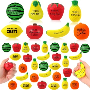 Outus 24 Pcs Fruit Stress Balls Bulk Inspirational Squeeze Balls Positive Gift Foodie Fidgets Watermelon Veggie Foam Toy for Coworker Employee Fruit Graduation Party Favor (Classic)