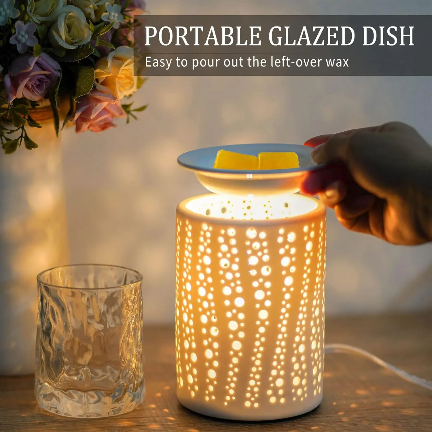 PALANCHY Wax Melt Warmer Ceramic Oil Burner Electric Candle Wax Warmer Burner Melter Fragrance Warmer for Home Office Bedroom Aromatherapy Gift & Decor 2 Bulbs Included Gift Box Packaged
