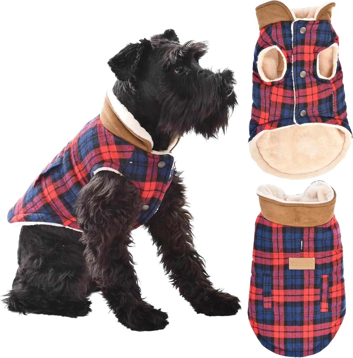 Parisian Pet Scottish Red Plaid Winter Coat - Windproof Jacket for Cold Weather - Warm Fleece Vest for Medium Dogs M