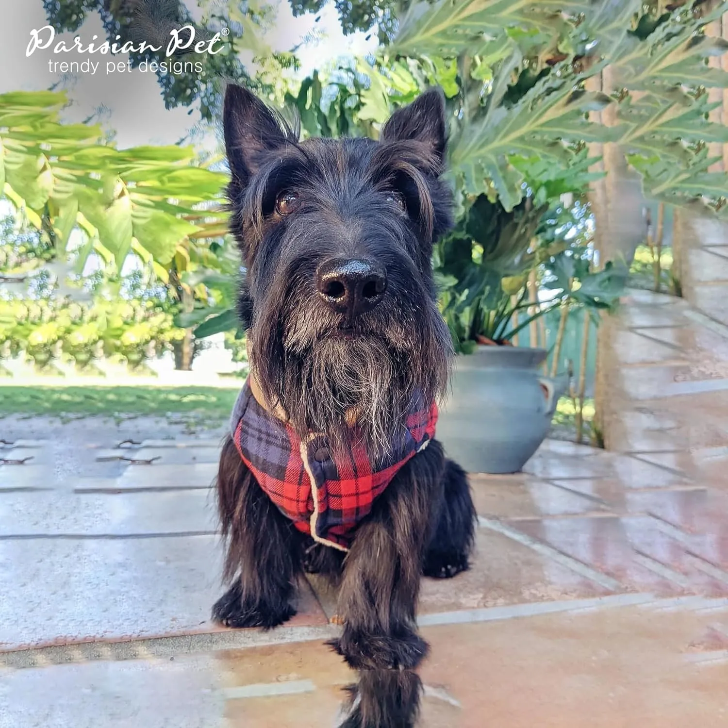 Parisian Pet Scottish Red Plaid Winter Coat - Windproof Jacket for Cold Weather - Warm Fleece Vest for Medium Dogs M
