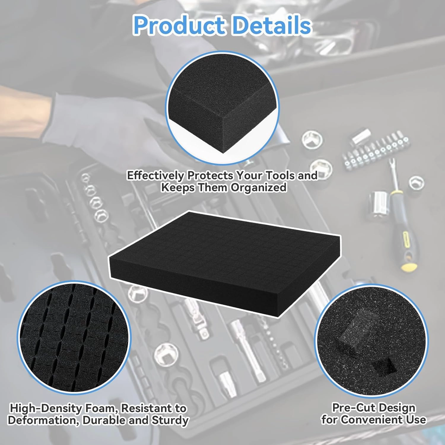 Part Foam Insert - Polyurethane Pluck Pre Cube Sheet Foam with Bottom Use for Boxes Cases Padding Camera, Tool Box，Board Game Box (4pcs, 16x12x2 in)