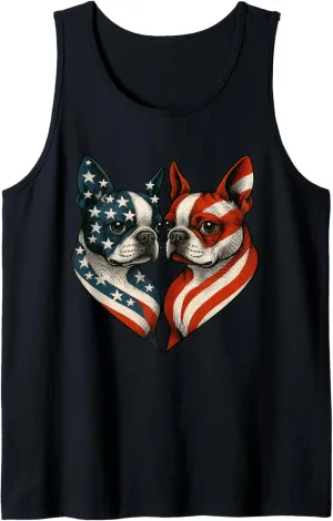 Patriotic Boston Terrier Dog Heart American Flag 4th Of July Tank Top