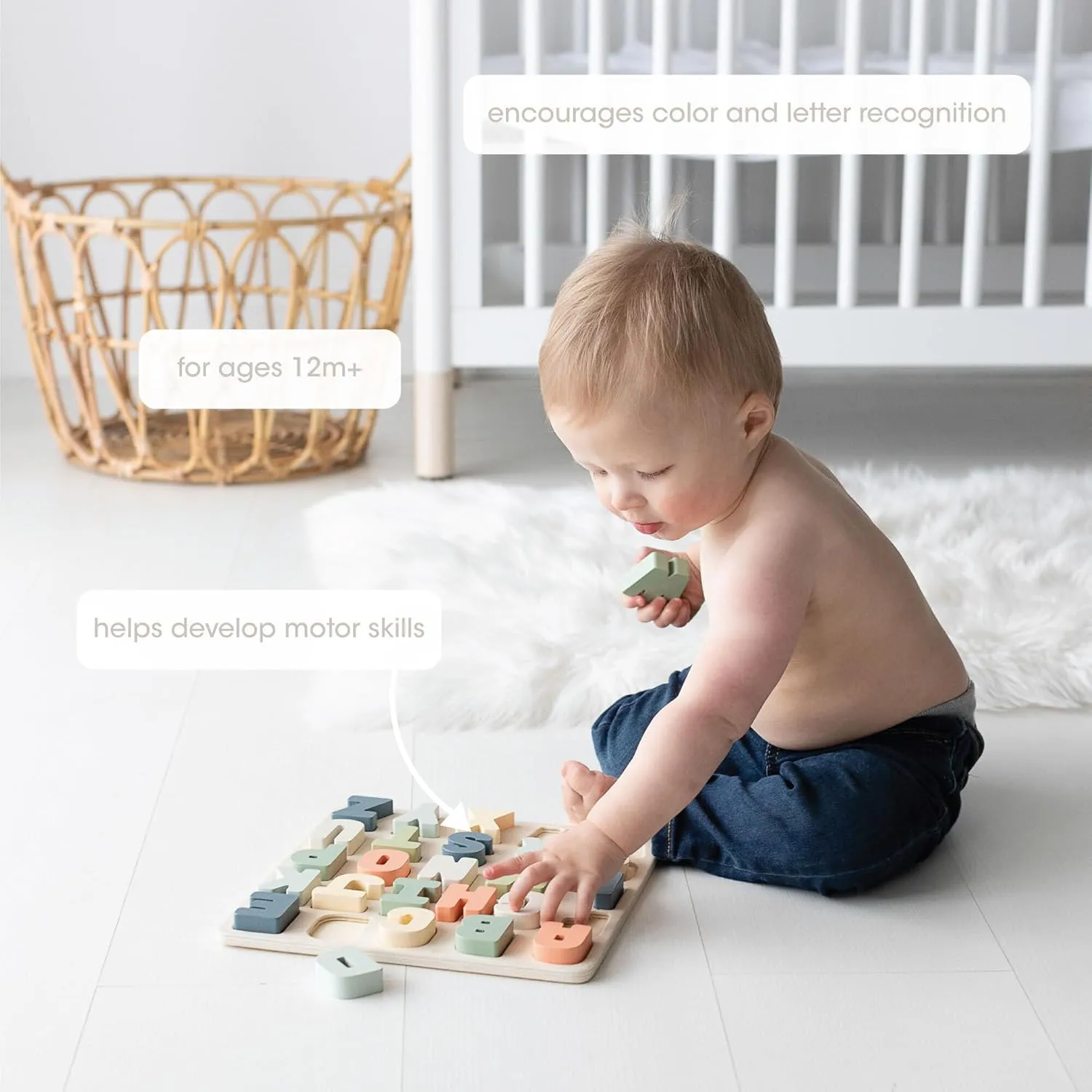 Pearhead Wooden Alphabet Puzzle, Colorful ABC Letters, Interactive Learning Board Educational Montessori Toy, Baby and Toddler Ages 1  Years