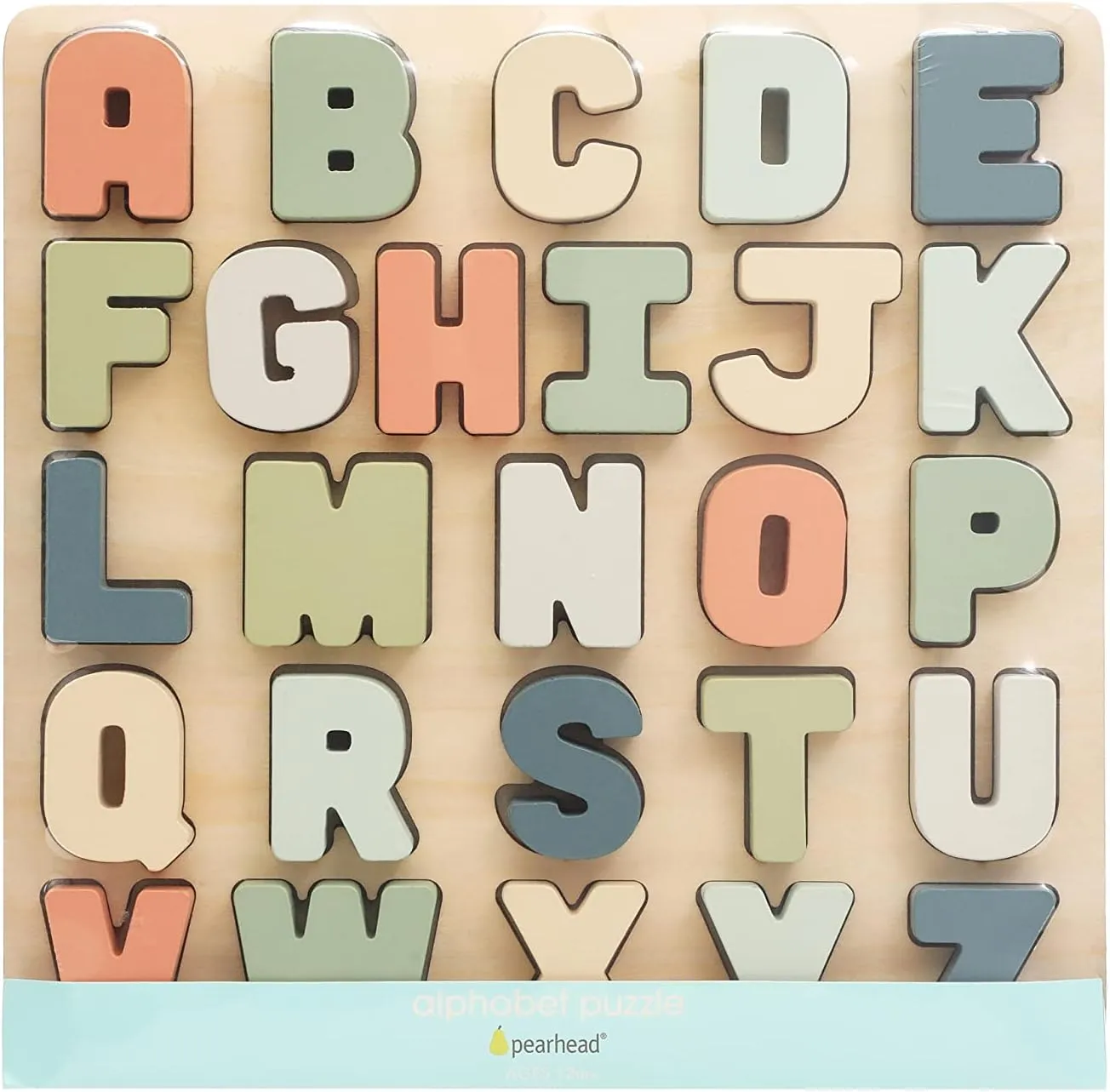 Pearhead Wooden Alphabet Puzzle, Colorful ABC Letters, Interactive Learning Board Educational Montessori Toy, Baby and Toddler Ages 1  Years