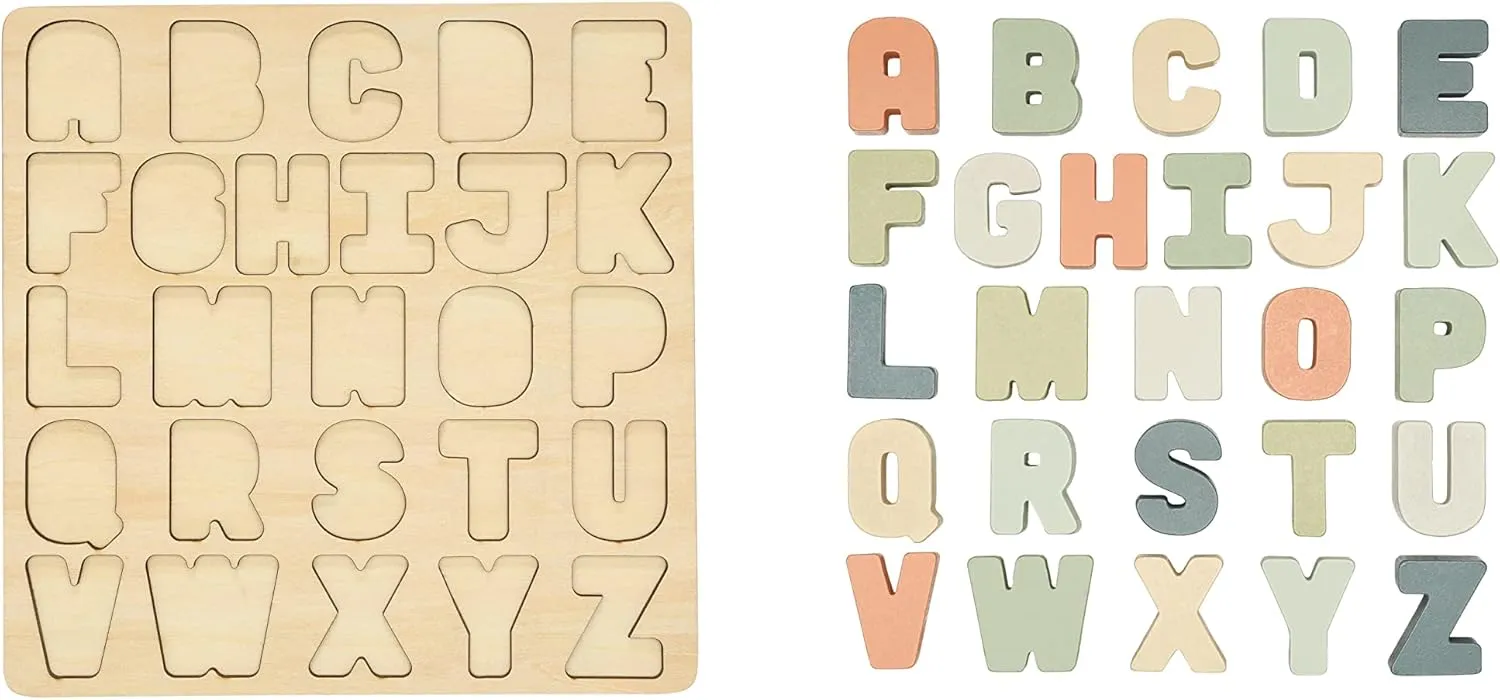 Pearhead Wooden Alphabet Puzzle, Colorful ABC Letters, Interactive Learning Board Educational Montessori Toy, Baby and Toddler Ages 1  Years