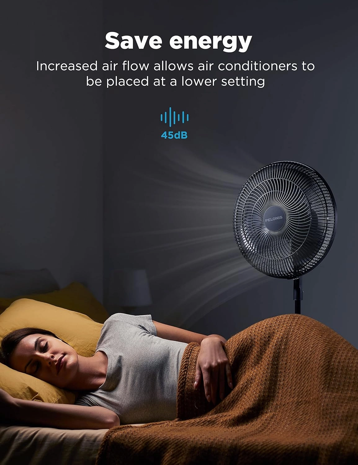 PELONIS Fan Portable 16 Inch Pedestal Fan| 3-Speed| 90° Oscillation| Adjustable Height| Standing Floor Fan for living room, bedroom, kitchen, and home office| Black, PFS40M2ABB