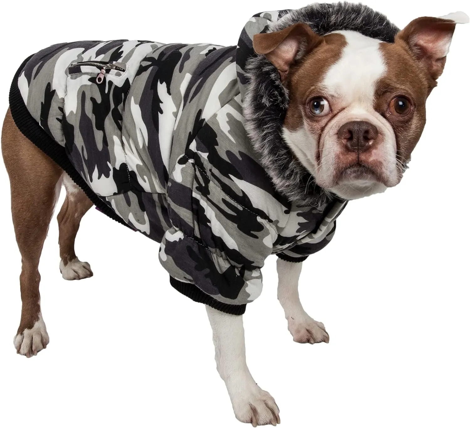 PET LIFE Classic Metallic Fashion Pet Dog Coat Jacket Parka w/ 3M Insulation and Removable Hood, Large, Deer Pattern