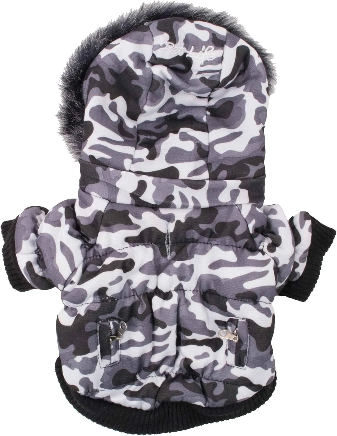PET LIFE Classic Metallic Fashion Pet Dog Coat Jacket Parka w/ 3M Insulation and Removable Hood, Large, Deer Pattern