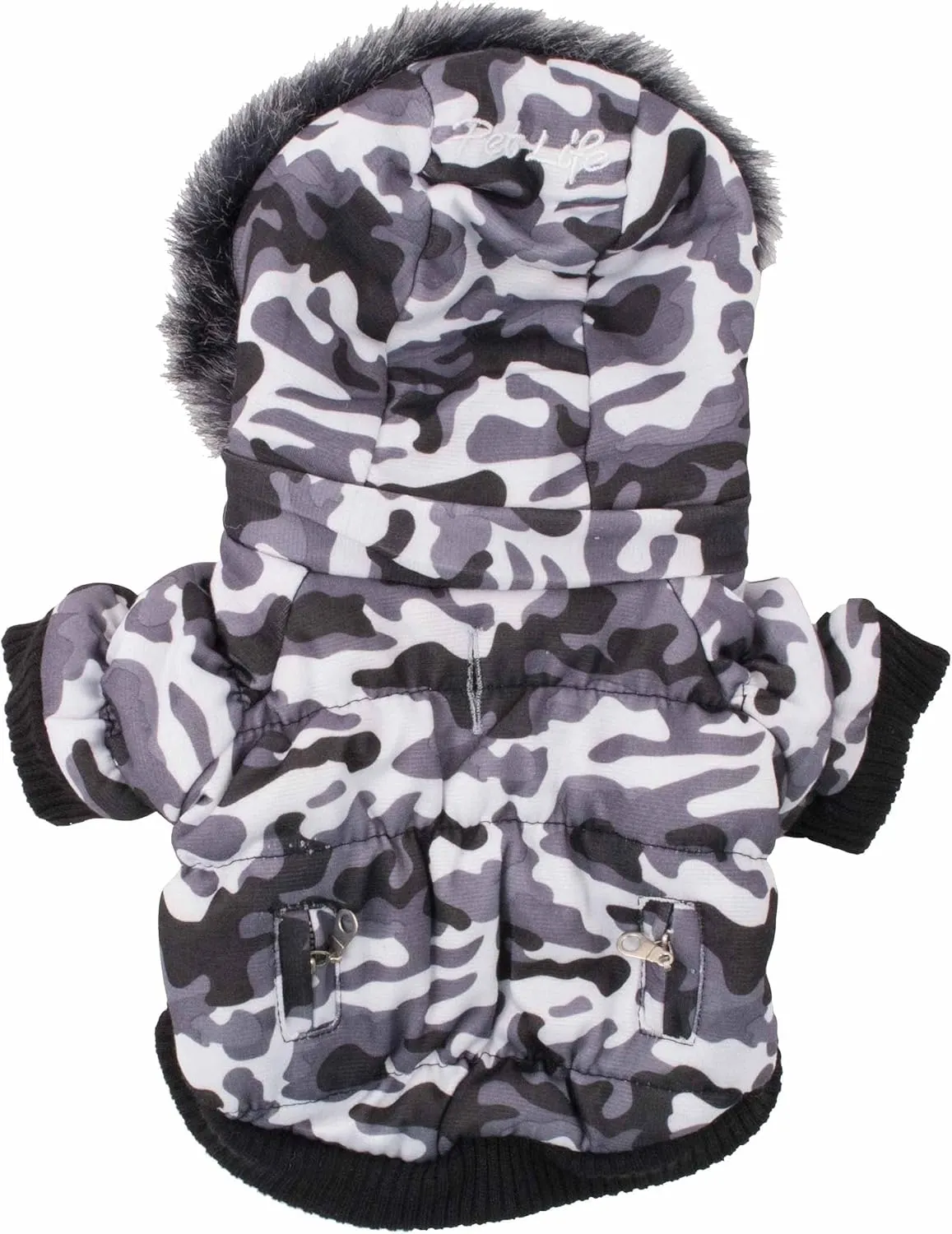 PET LIFE Classic Metallic Fashion Pet Dog Coat Jacket Parka w/ 3M Insulation and Removable Hood, Large, Deer Pattern