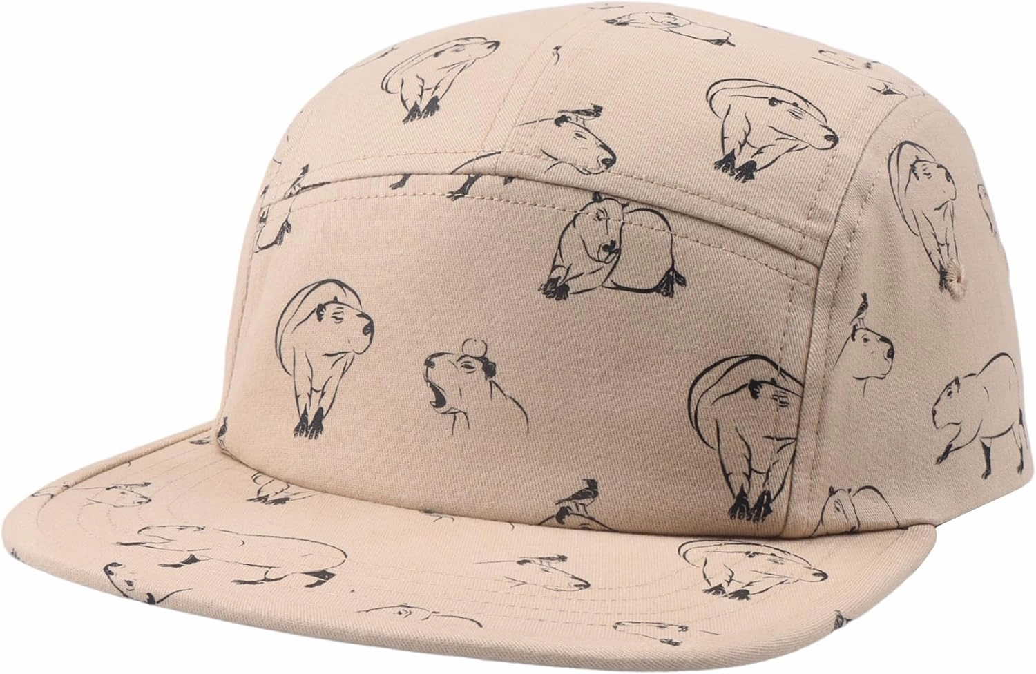 Pet and Wildlife-Themed 5-Panel Camp Caps Cat Dog Dachshund Capybara Opossum Hats for Animal Enthusiasts