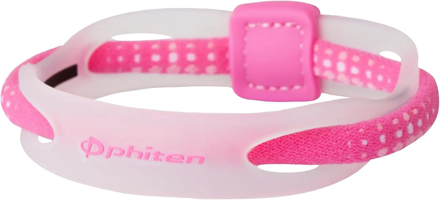 Phiten X50 Hybrid Titanium Bracelet - Sport Bracelet Permeated with X50 Aqua-Titanium Technology for Alternative Healing - Power Elastomer Zone with Micro Titanium Spheres - Clear/Pink, 5.75 Inch