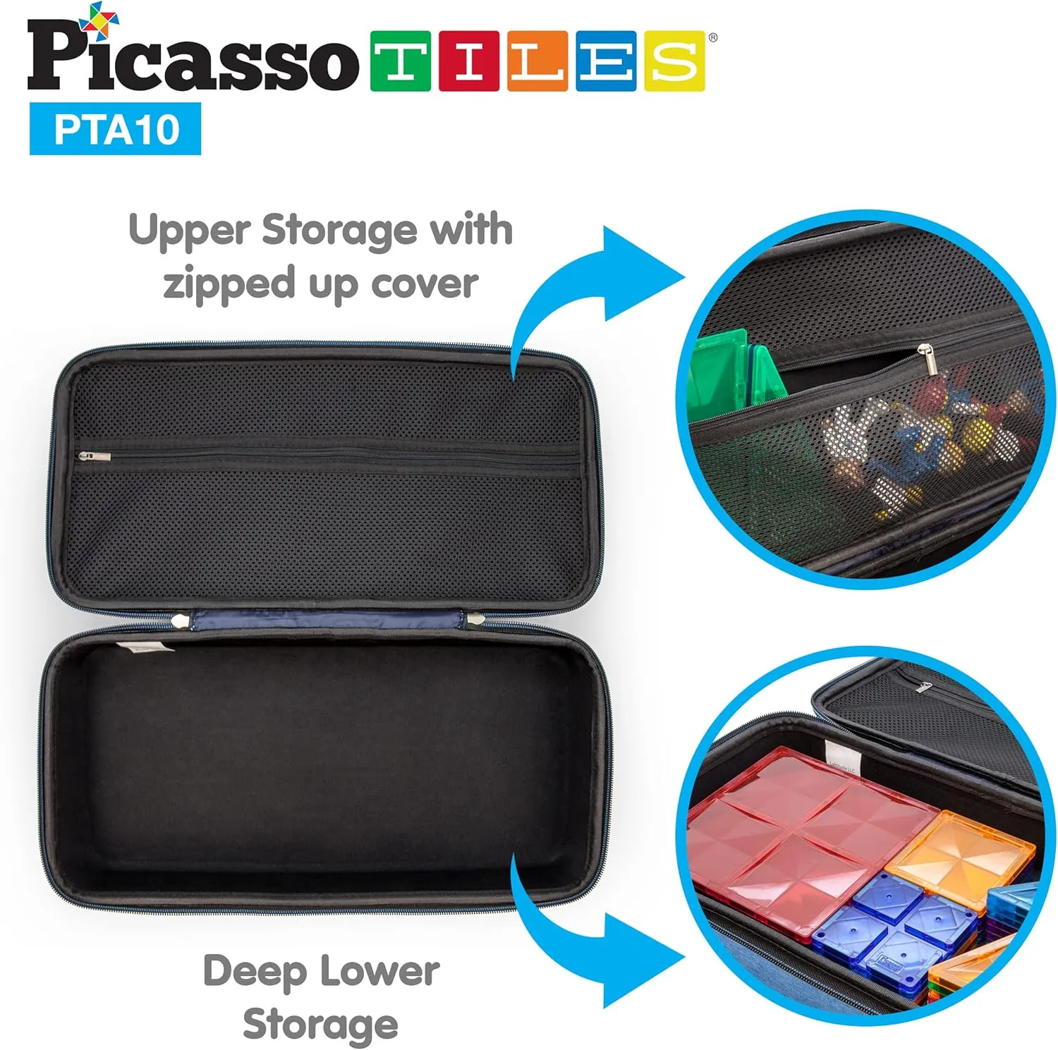 PicassoTiles Toy Carry Case Magnetic Tiles Construction Blocks Magnet Toys Kids Accessory Character Action Figure Toddlers Storage Box Organizer STEM Portable Travel Bag Water Resistant Oxford Cloth
