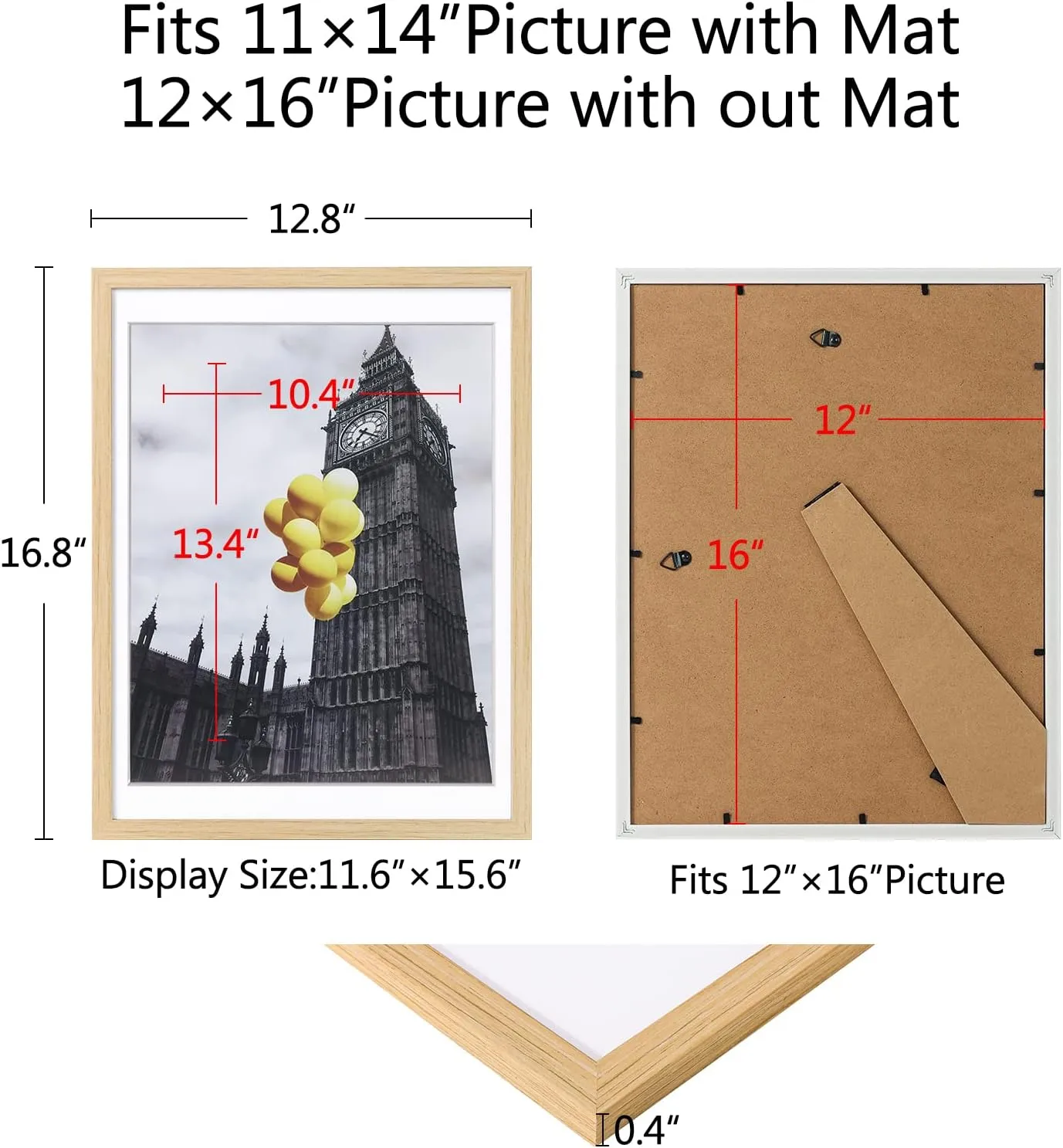 Picture Frame, Set of 6 12x16 Natural Wood, Poster Frame with Plexiglass, Tabletop & Wall Mount, Ideal Gift for Any Occasion