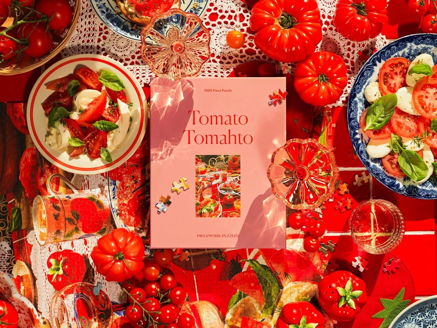 Piecework Puzzles Tomato Tomahto 1000 Piece Puzzle for Adults, Challenging Jigsaw, Italian Summer Imagery, Soft-Touch Puzzle Gift - 19.25 x 26.6 inches