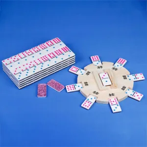 Pink Acrylic Domino Set Double 12 Mexican Train Domino Set 91 Dominoes and Wooden Mexican Train Hub