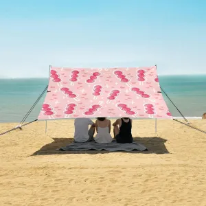 Pink Candied Strawberries Beach Canopy Tent Anti-UV & Wind Resistant, Camping Sun Shelter Easy Setup Portable,Outdoor Shade Tents with Sandbags,Sand Shovels,Ground Pegs & Stability Poles