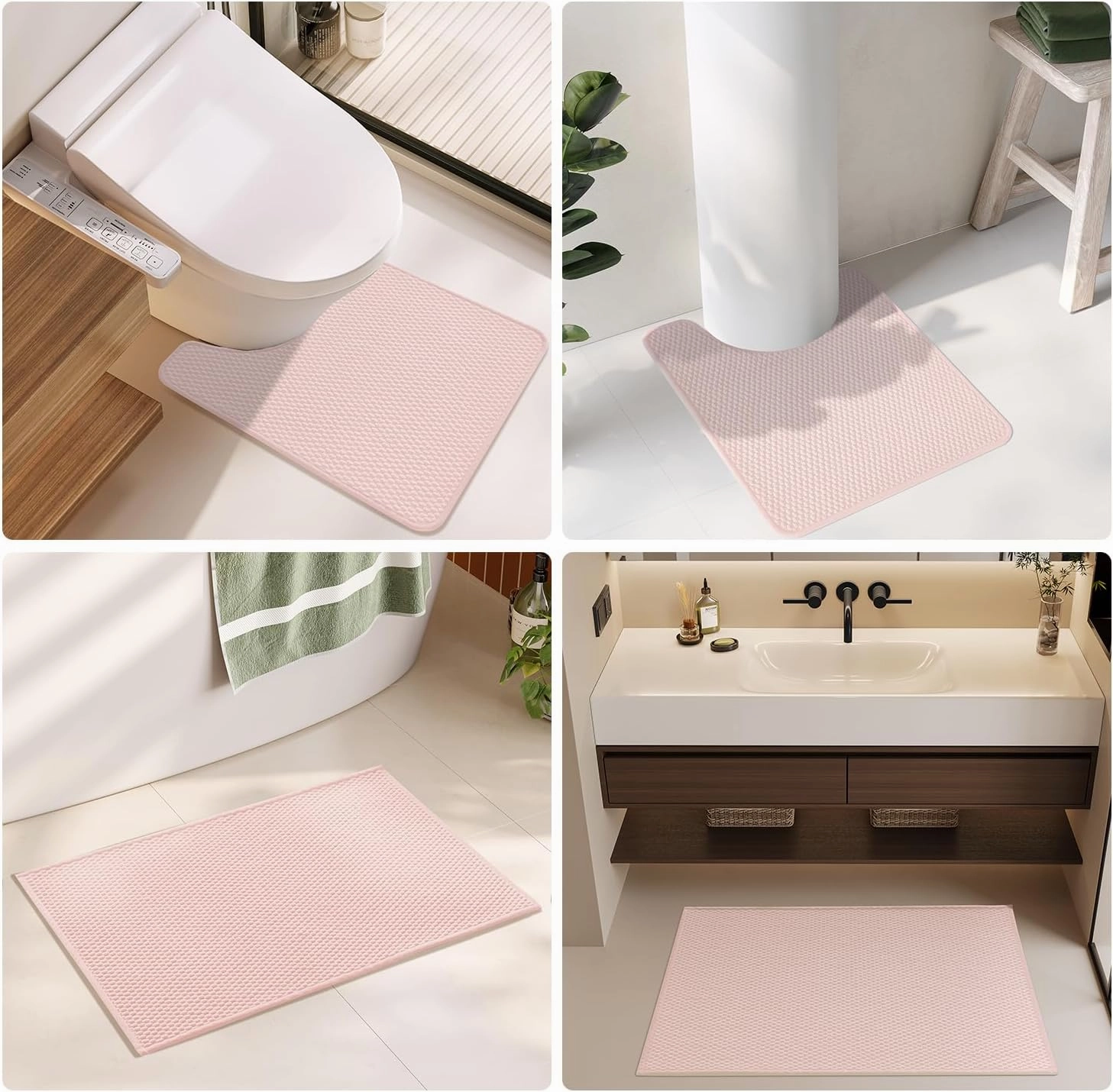 Pink Bathroom Rugs Non Slip Washable, Super Absorbent Thin Bath Mat Small Quick Dry Low Pile Bathroom Rug, Pink 16"x24"