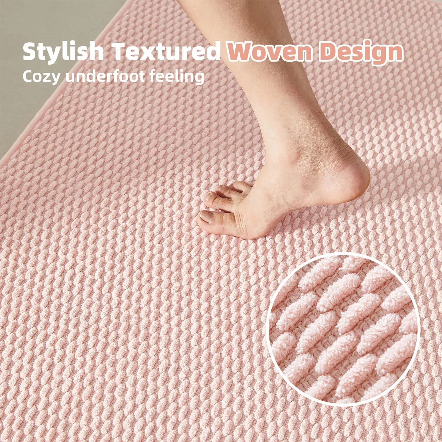 Pink Bathroom Rugs Non Slip Washable, Super Absorbent Thin Bath Mat Small Quick Dry Low Pile Bathroom Rug, Pink 16"x24"