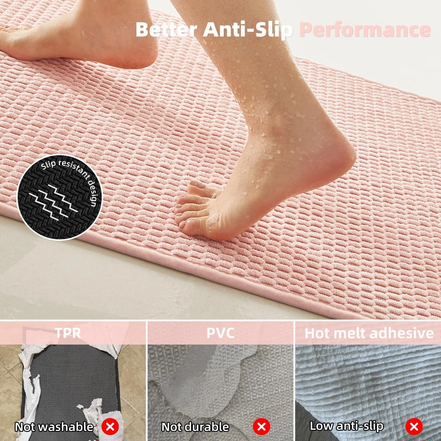 Pink Bathroom Rugs Non Slip Washable, Super Absorbent Thin Bath Mat Small Quick Dry Low Pile Bathroom Rug, Pink 16"x24"