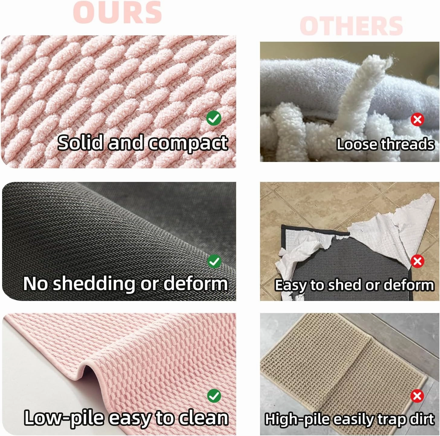 Pink Bathroom Rugs Non Slip Washable, Super Absorbent Thin Bath Mat Small Quick Dry Low Pile Bathroom Rug, Pink 16"x24"
