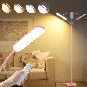 Pink LED Floor Lamp, 18W 1800LM Bright Floor Lamp with Remote & Works with Smart Plug, Dimmable Timing Eye Caring Reading Light Modern Standing Floor Lamp for Living Room Bedroom Office