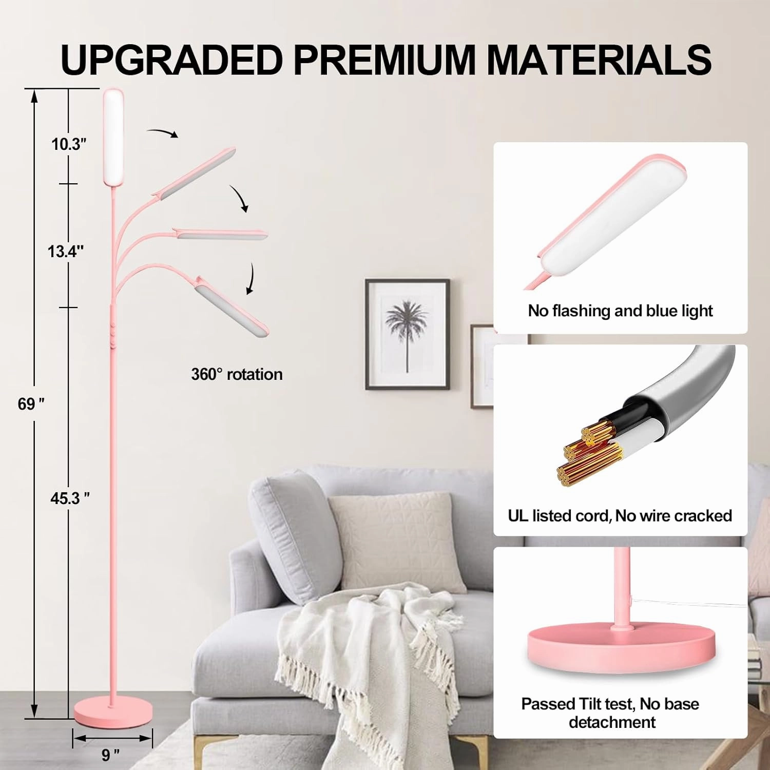 Pink LED Floor Lamp, 18W 1800LM Bright Floor Lamp with Remote & Works with Smart Plug, Dimmable Timing Eye Caring Reading Light Modern Standing Floor Lamp for Living Room Bedroom Office