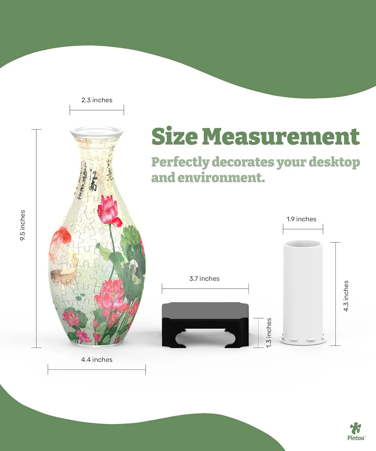 Pintoo 3D Puzzle Vase Unique Flower Vase Made by 160 Curved Plastic Puzzle Pieces House Warming Gift for Flower Arrangements and Home Decoration - [S1024] (Translucent, Carp with Lotus)