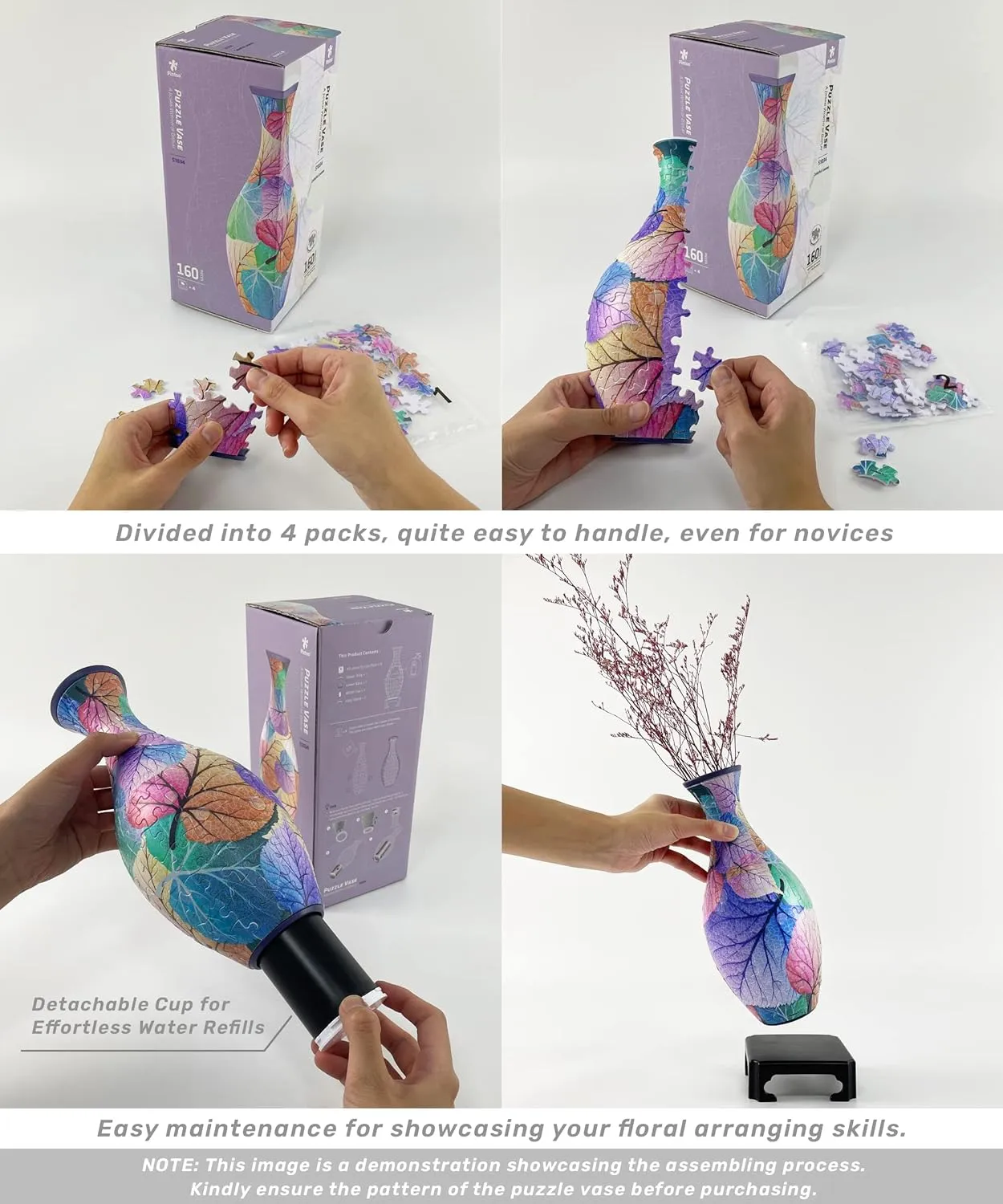 Pintoo 3D Puzzle Vase Unique Flower Vase Made by 160 Curved Plastic Puzzle Pieces House Warming Gift for Flower Arrangements and Home Decoration - [S1024] (Translucent, Carp with Lotus)