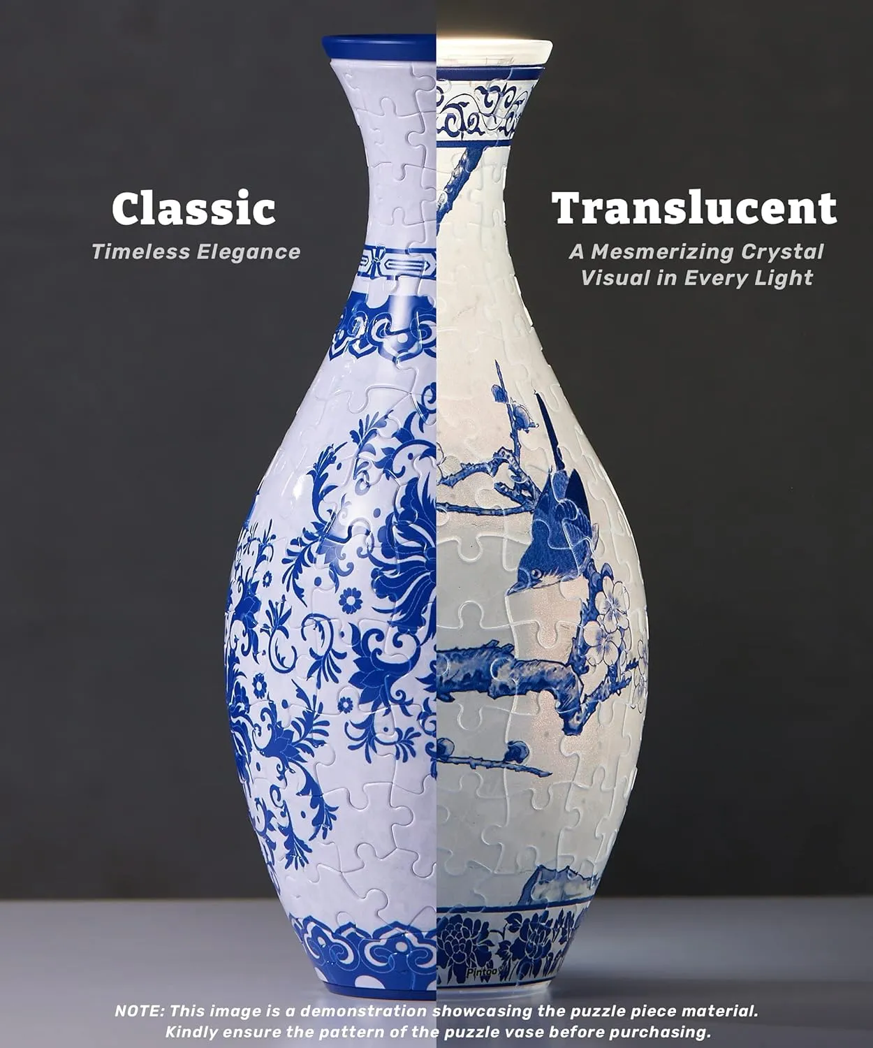 Pintoo 3D Puzzle Vase Unique Flower Vase Made by 160 Curved Plastic Puzzle Pieces House Warming Gift for Flower Arrangements and Home Decoration - [S1024] (Translucent, Carp with Lotus)