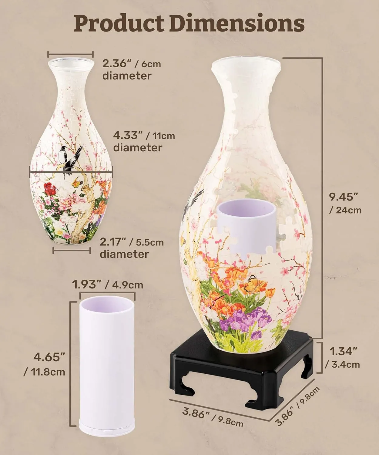 Pintoo 3D Puzzle Vase Unique Flower Vase Made by 160 Curved Plastic Puzzle Pieces House Warming Gift for Flower Arrangements and Home Decoration - [S1024] (Translucent, Carp with Lotus)