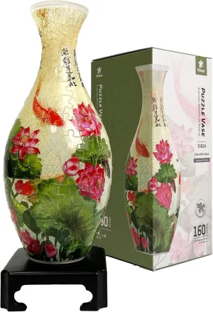 Pintoo 3D Puzzle Vase Unique Flower Vase Made by 160 Curved Plastic Puzzle Pieces House Warming Gift for Flower Arrangements and Home Decoration - [S1024] (Translucent, Carp with Lotus)