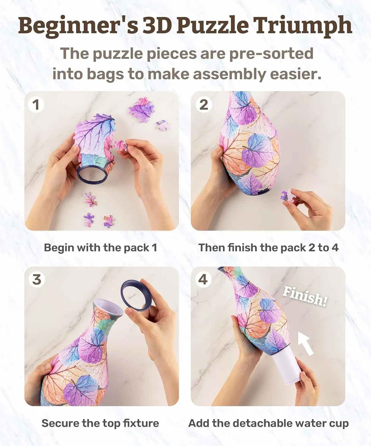 Pintoo 3D Puzzle Vase Unique Flower Vase Made by 160 Curved Plastic Puzzle Pieces House Warming Gift for Flower Arrangements and Home Decoration - [S1024] (Translucent, Carp with Lotus)