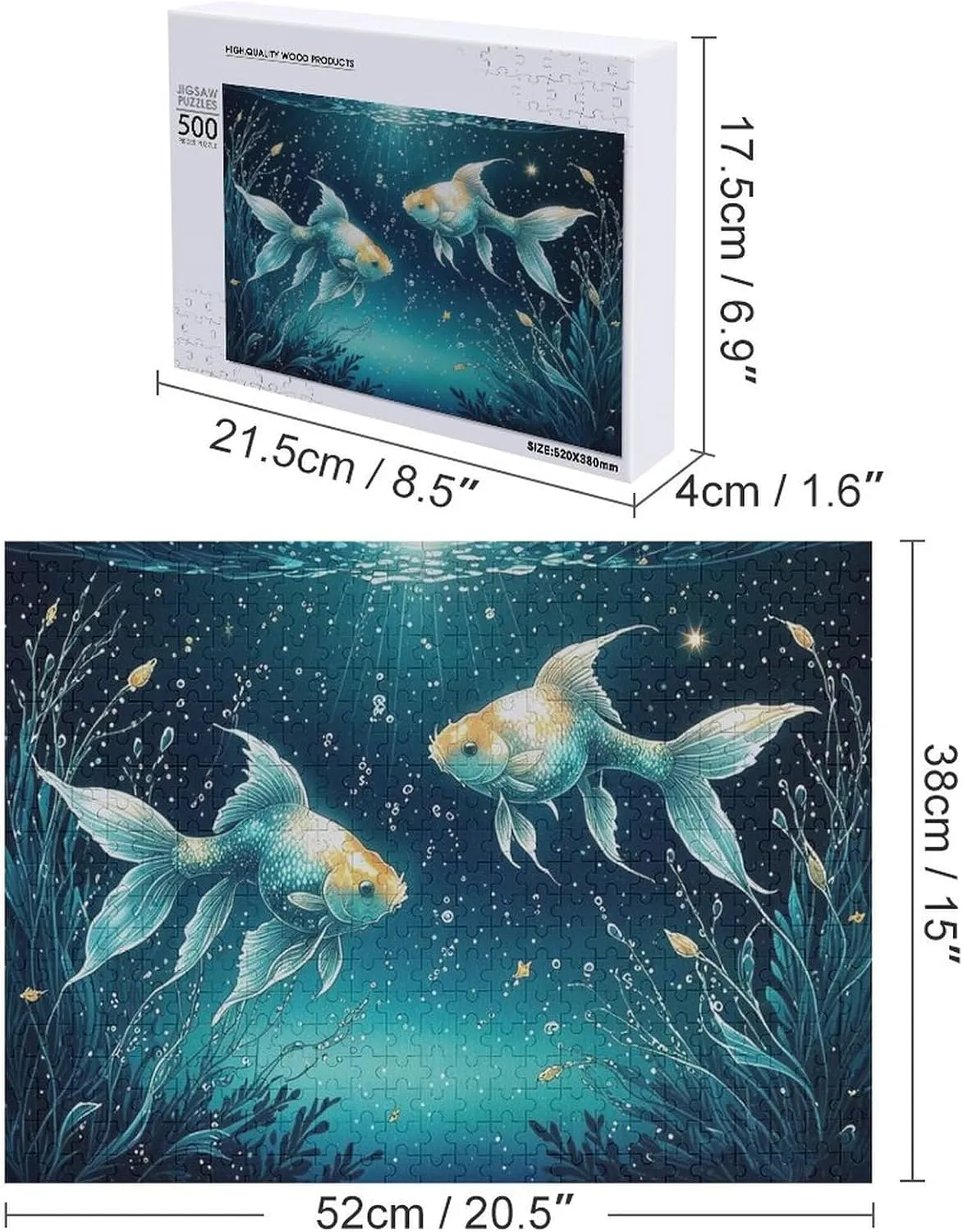 Pisces of The Zodiac 500-Piece Wooden Jigsaw Puzzle – Elegant Twin Fish Symbol with Oceanic Background and Soft Colors