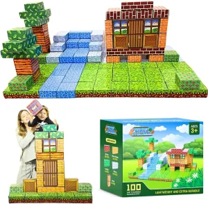 PixelStackers 100 Jumbo Building Blocks for Children Large Cardboard Blocks, Big Blocks Set for Mine Creative Craft Play & Early Learning, Easy to Assemble Big Building Blocks for All Children