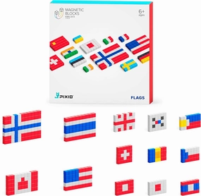 PIXIO Flags - Magnetic Building Blocks for Kids Over 6 Years, Pixel Art, STEM Magnet Toys for Kids Ages 8-12, Portable Magnetic Blocks for Creativity - 162 pcs