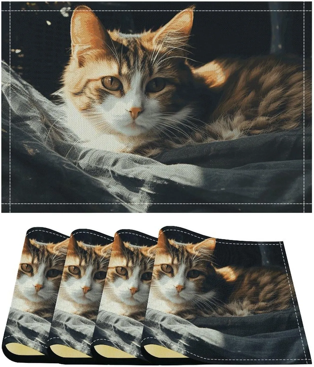Place Mats Set of 4 Resting Cat Placemat for Kitchen Table Indoor/Outdoor Washable Placemat Wipeable Dining Table Mats