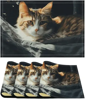 Place Mats Set of 4 Resting Cat Placemat for Kitchen Table Indoor/Outdoor Washable Placemat Wipeable Dining Table Mats