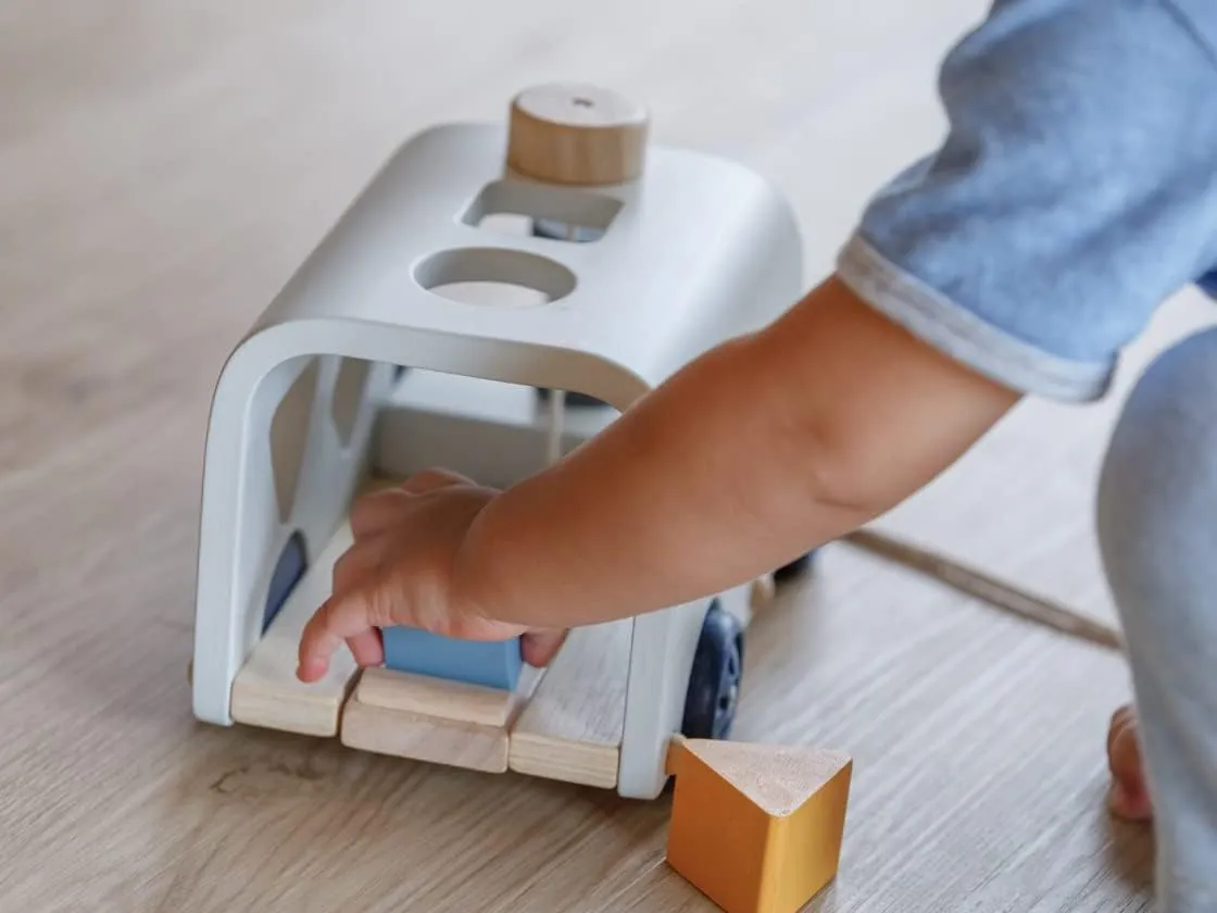 PlanToys Shape Sorting Bus Wooden Pull Toy - Non-Toxic, Sustainably-Made Pull Along Wooden Toy