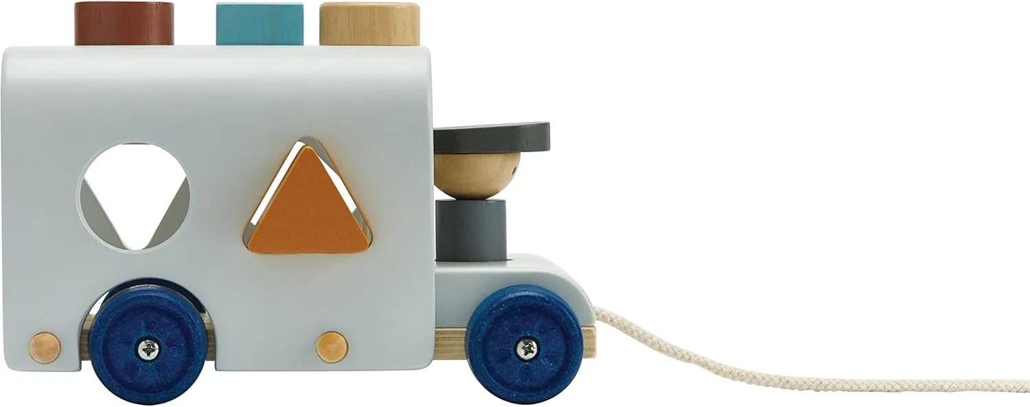 PlanToys Shape Sorting Bus Wooden Pull Toy - Non-Toxic, Sustainably-Made Pull Along Wooden Toy