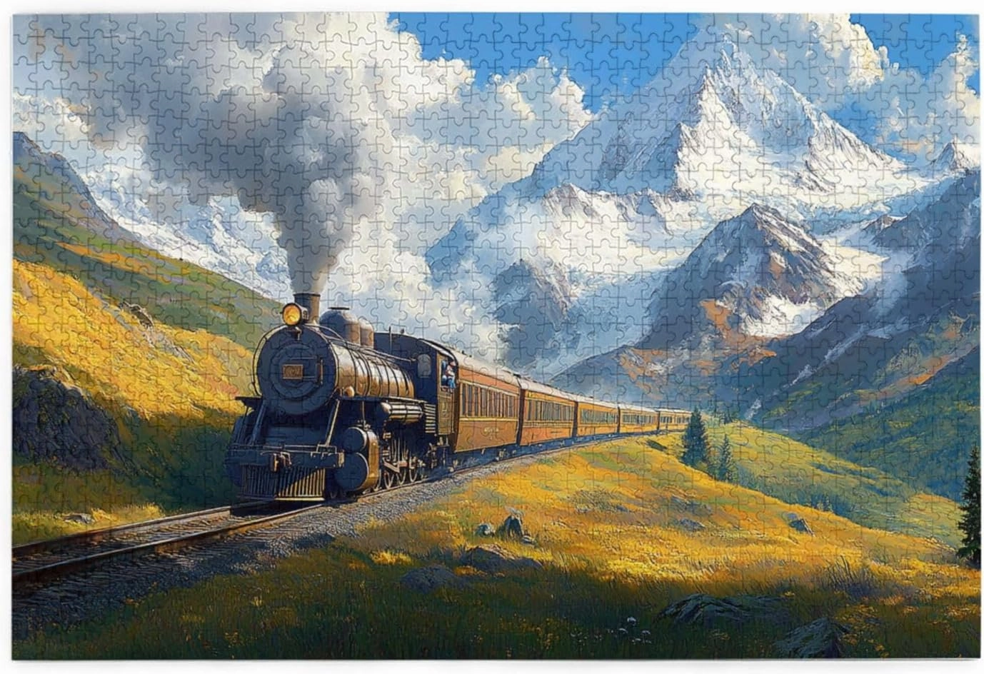 Plateau Steam Train 1000 Pieces Of Adult Wooden Puzzle,Beautiful Plateau Snow Mountain Scenery,Enjoy The Puzzle Solving Process,Unique And Beautiful Design,Gift For Friend