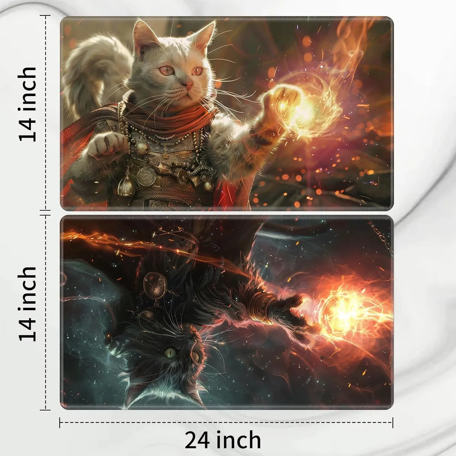 Playmat for MTG, Card Game Mat Non-Slip Rubber Base and Stitched, 24 x 14 inch TCG Play Mat for MTG and Other Card Games (NO Zones 2 Pack), Magic Cat