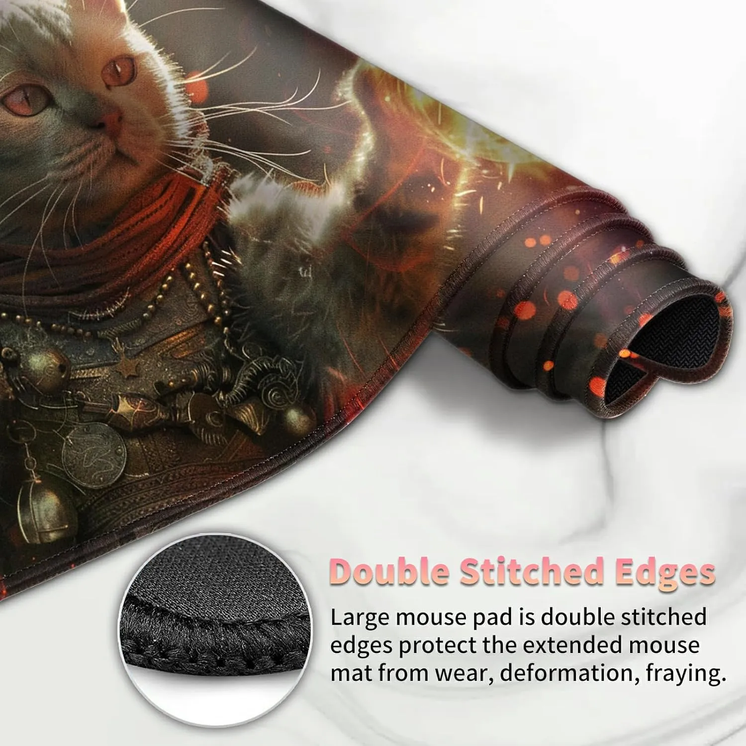 Playmat for MTG, Card Game Mat Non-Slip Rubber Base and Stitched, 24 x 14 inch TCG Play Mat for MTG and Other Card Games (NO Zones 2 Pack), Magic Cat