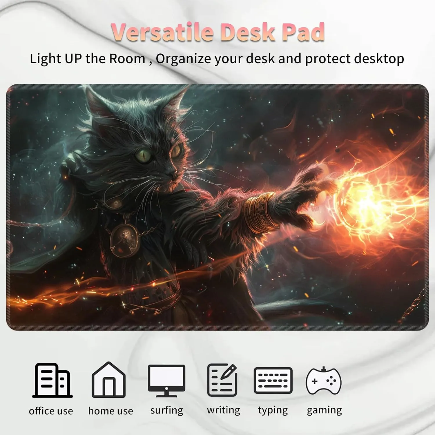 Playmat for MTG, Card Game Mat Non-Slip Rubber Base and Stitched, 24 x 14 inch TCG Play Mat for MTG and Other Card Games (NO Zones 2 Pack), Magic Cat