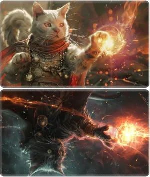 Playmat for MTG, Card Game Mat Non-Slip Rubber Base and Stitched, 24 x 14 inch TCG Play Mat for MTG and Other Card Games (NO Zones 2 Pack), Magic Cat