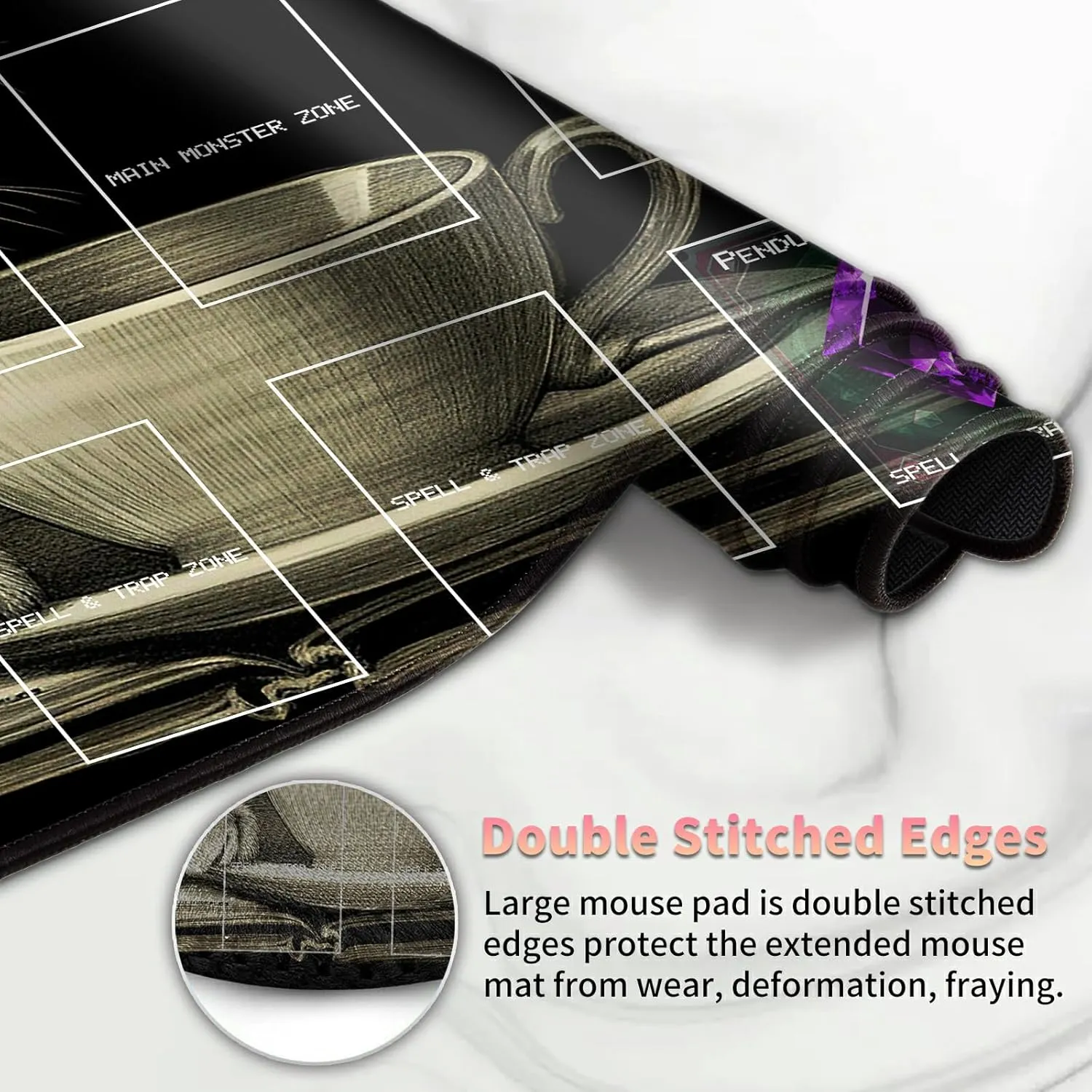 Playmat for OCG, Card Game Mat Non-Slip Rubber Base and Stitched, 24 x 14 in TCG Play Mat with Zones for CCG and Other Card Games, Cat Art Painting